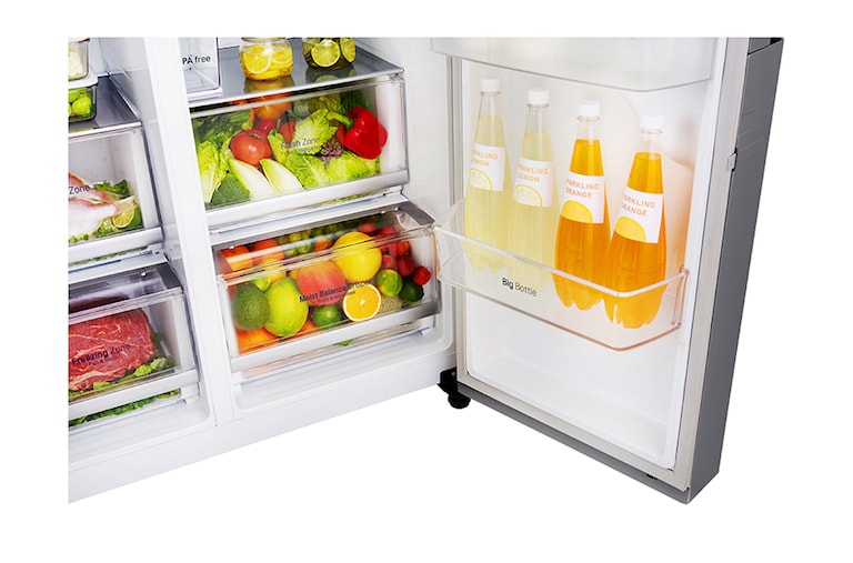 LG Side-by-Side mit Door-in-Door® |  Eis-, Crushed Ice- und Wasserspender  | 606 Liter Kapazität | Energieeffizienzklasse F | Interner Wassertank 4L | Steel | GSJ561PZUZ, GSJ561PZUZ